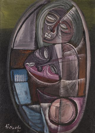 VITTORIO MARIA DI CARLO (1939-2015)Amanti, 1971Olio e sabbia su telacm...