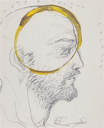 BRUNO CECCOBELLI (1952)Auto Ritratto CelesteTecnica mista su cartacm...