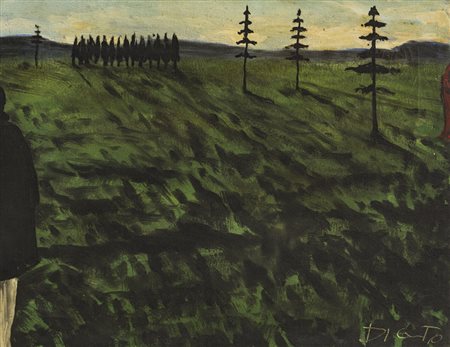 WALTER DI GIUSTO (1946)Incontro con la sorte, 1983Olio su telacm 35x45Firma...