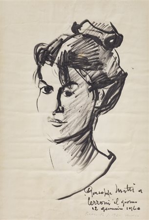 GIUSEPPE MOTTI (1908-1988)Ritratto di Marisa Alassio, 1960China su cartacm...