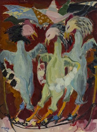 ENZO PAGANI (1920-1993)FunamboliOlio su telacm 40x30Firma al fronteFirma e...