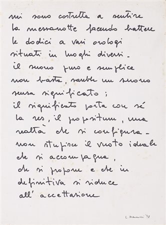 LUCIA MARCUCCI (1933)La mezzanotte, 1978Scrittura su cartacm 44x33Firma e...