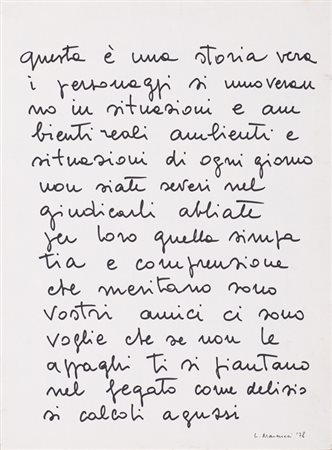 LUCIA MARCUCCI (1933)Una storia vera, 1978Scrittura su cartacm 44x33Firma e...