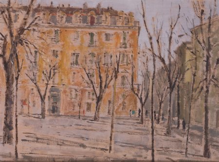 RENZO BIASION (1914-1996)Piazza Torino, 1952-1953Olio su tavolacm 29x39Firma...