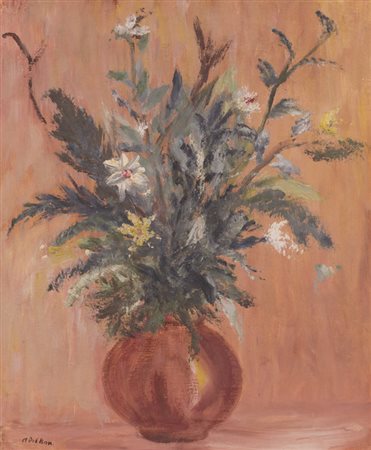ANGELO DEL BON (1898-1952)Fiori nel vaso marrone, 1951Olio su telacm...