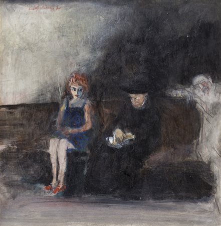 WALTER PIACESI (1929)3 personaggi in sala d'attesa, 1970Olio su tavolacm...