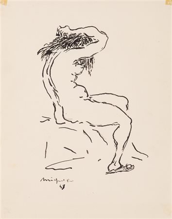 GIUSEPPE MIGNECO (1908-1997)Senza Titolo, 1947China su cartacm 29x23Firma e...