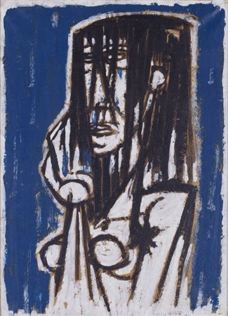 GIUSEPPE MIGNECO (1908-1997)Ritratto di donnaTempera su carta riportata su...