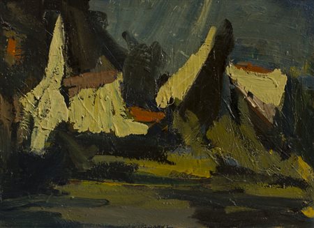 PIERO MAGGIONI (1931-1995)Paesaggio (Brianza), '80Olio su compensatocm...