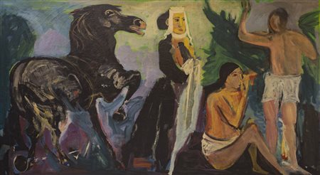 PIERO MAGGIONI (1931-1995)Tentazione, 1983Olio su telacm 146x258Certificato...