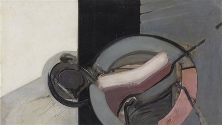 TINO VAGLIERI (1929-2000)Interno esterno con piatto rotto, 1965Olio su telacm...