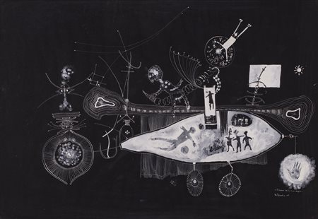 MARIO PERSICO (1930)Il carro della mano magica, 1969Tecnica mista su cartacm...