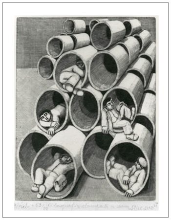 ALBERICO MORENA Gubbio 1926 – Spoleto 2014 I tubi 1981 Xilografia stampata a...