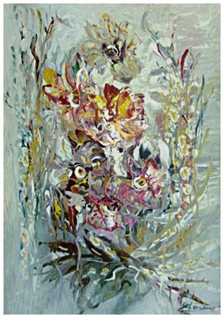 MORENO MORELLI Pisa 1930 – Pisa 1989 Fiori, composizione 2 Olio su juta 50 x...