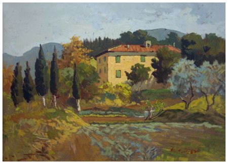 BRUNO GIUSTI Livorno 1937 Valle benedetta 1983 Olio su tela 50 x 70. Firma in...