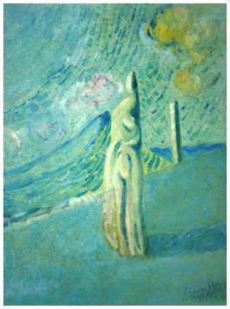 BRUNO LORETTI Livorno 1940 La cantante Olio su cartone 57 x 47,5. Firma e...