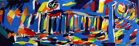 ALFONSO MANGONE Paestum Tecnica mista su tela cm. 50x150, firma in basso a...