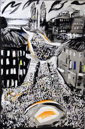 ALFONSO MANGONE Roma Tecnica mista su tela cm. 100x150, firma sul retro...