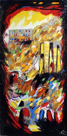 ALFONSO MANGONE Roma olio su tela cm. 100x200, firma in basso a destra.