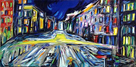 AFONSO MANGONE Berlino olio su tela cm. 100x200, firma sul retro dell’ opera.