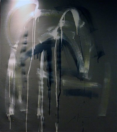 ALEX CAMINITI Punti di rottura smalto su tela cm. 140x158, firma in basso...