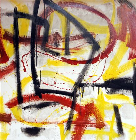 ALEX CAMINITI Punti di rottura smalto su tela cm. 140x140, firma sul retro...