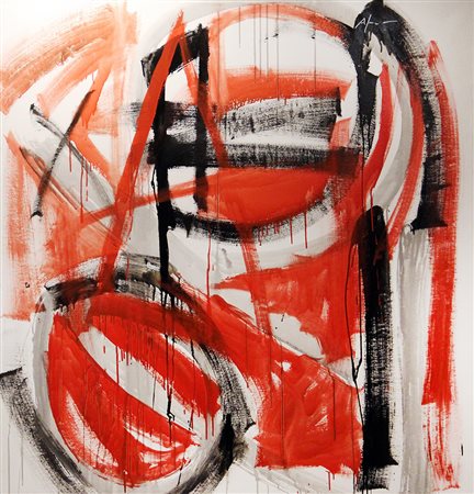 ALEX CAMINITI Punti di rottura smalto su tela cm. 144x140, firma in alto a...