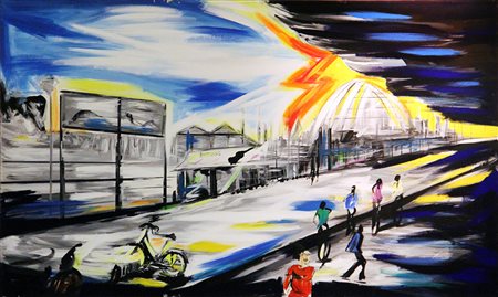 ALFONSO MANGONE Milano olio su tela cm. 150x90, firma sul retro dell’ opera.