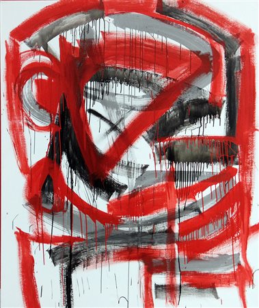 ALEX CAMINITI Punti di rottura smalto su tela cm. 168x140, firma sul retro...