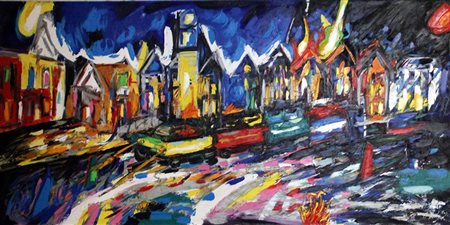 ALFONSO MANGONE Amsterdam olio su tela cm. 200x100, dichiarazione...