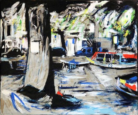 ALFONSO MANGONE Amsterdam olio su tela cm. 110x130, firma in basso a destra.