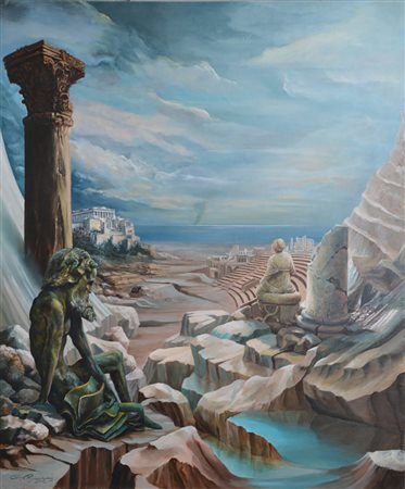 GIUSEPPE MANNONI Cultura e mitologia olio su tela cm. 90x75, firma in basso a...