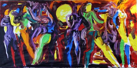 ALFONSO MANGONE Libertà olio su tela cm. 100x200, firma in basso a destra.