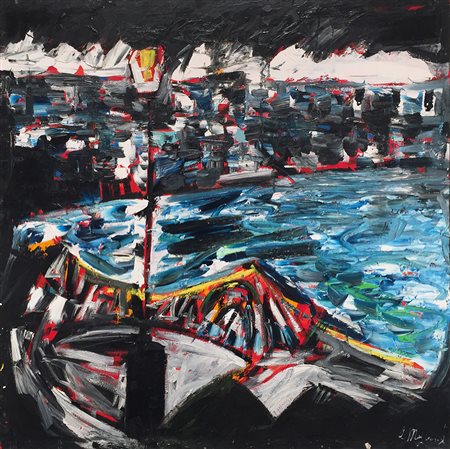 ALFONSO MANGONE Budapest Tecnica mista su tela cm. 80x80, firma in basso a...