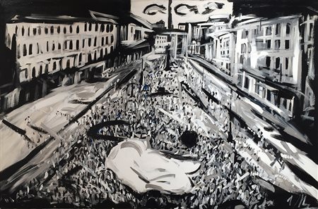 ALFONSO MANGONE Roma Tecnica mista su tela cm. 100x150, firma in basso a destra.