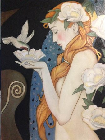 BARBARA MELCARNE The Fair olio e acrilico in pasta oro su tela cm. 90x60.