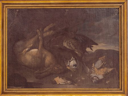 VALERIO CASTELLO Natura morta con cacciagione, seicento olio su tela cm. 80X63.