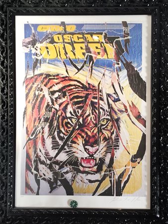 MIMMO ROTELLA Circo Orfei a fondo blu seriDécollage cm. 100x70, Tiratura:...