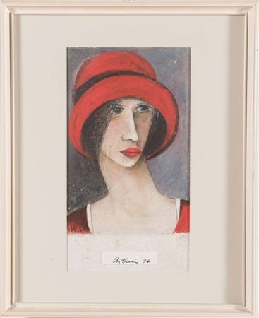 Paolo Artini (1929), “Donna con cappello”, 1994. Affresco, firmato e datato...