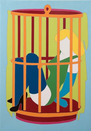 Marco Lodola (Pavia 1955), “Senza Titolo”. Smalti su tela, firmato sul bordo...