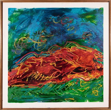 Mario Schifano (Homs 1934 - Roma 1998), “Paesaggio”, Anni '80. Smalto...