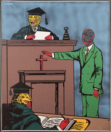 Max Hamlet Sauvage (Gallipoli 1950), “Strutture Repressive”, 1969. Olio su...