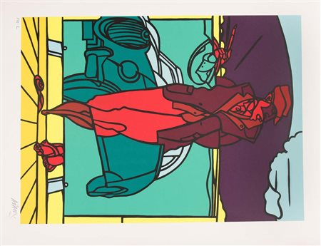 Valerio Adami (Bologna 1935), “The Jaguar 1991”, Anni '90. Litografia a...