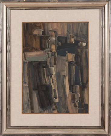 Sergio Romiti (Bologna 1928 – 2000), “Composizione”, 1953. Olio su carta,...