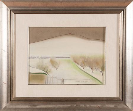 Ilario Rossi (Bologna 1911 – 1994), “Nevicata a San Luca”. Olio su masonite,...