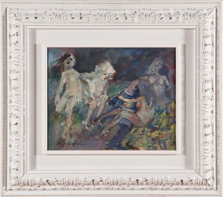 Mino Maccari (Siena 1898 – Roma 1989), “Le amiche”. Olio su tela, firmato in...