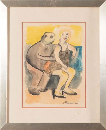 Mino Maccari (Siena 1898 – Roma 1989), “Due Figure”. Acquerello su carta,...