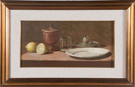 Piero Fiori (Bologna 1947), “Natura morta”. Olio su tela tamburata, firmato...