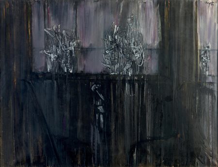 ALDO BERGOLLI (1916 - 1972) Il treno 1964 Olio su tela 89 x 116 cm Firmato e...