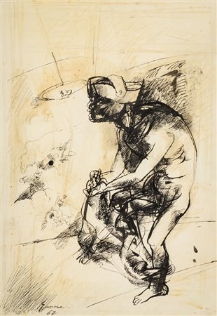 Piero Guccione (Scicli (Rg) 1935) Figura 1962 China su carta, cm. 47x33....